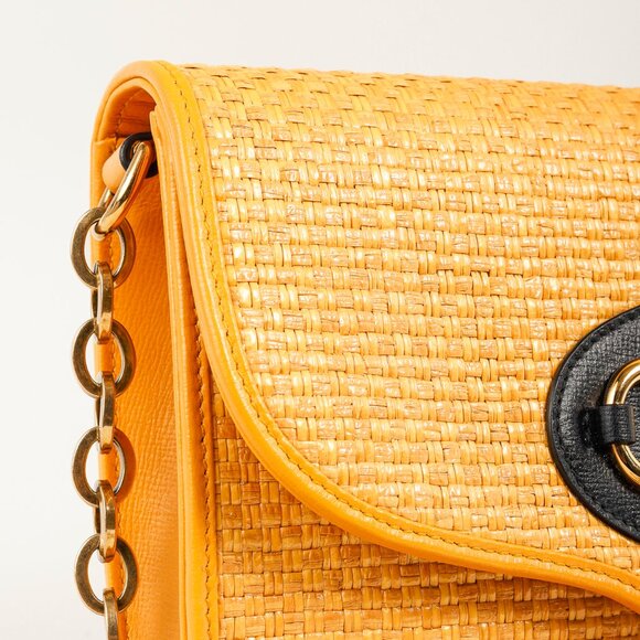 Gucci Horsebit 1955 Yellow Raffia Leather-Trimmed Shoulder Bag - Picture 7 of 13
